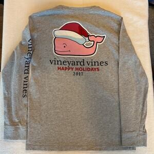 Vineyard Vines Happy Holidays '17 Santa Cap Whale All Cotton L/S T-Shirt M Youth